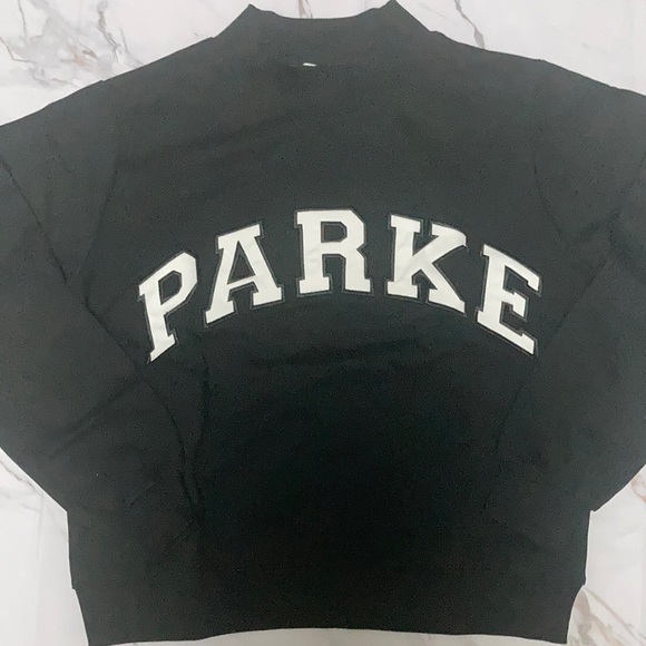 Parke Black Mock Neck Sweatshirt White Varsity Logo size Large/ XLarge